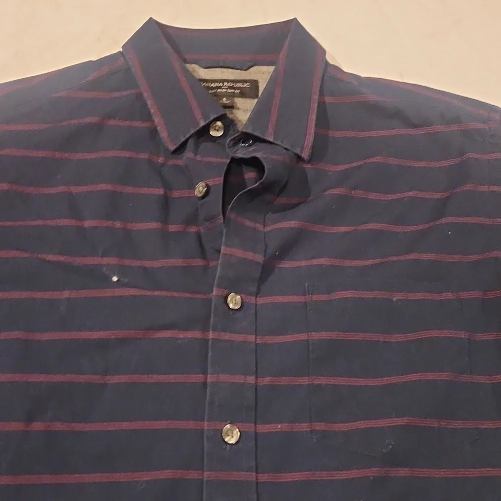 Banana Republic Navy and Burgundy Striped Shirt